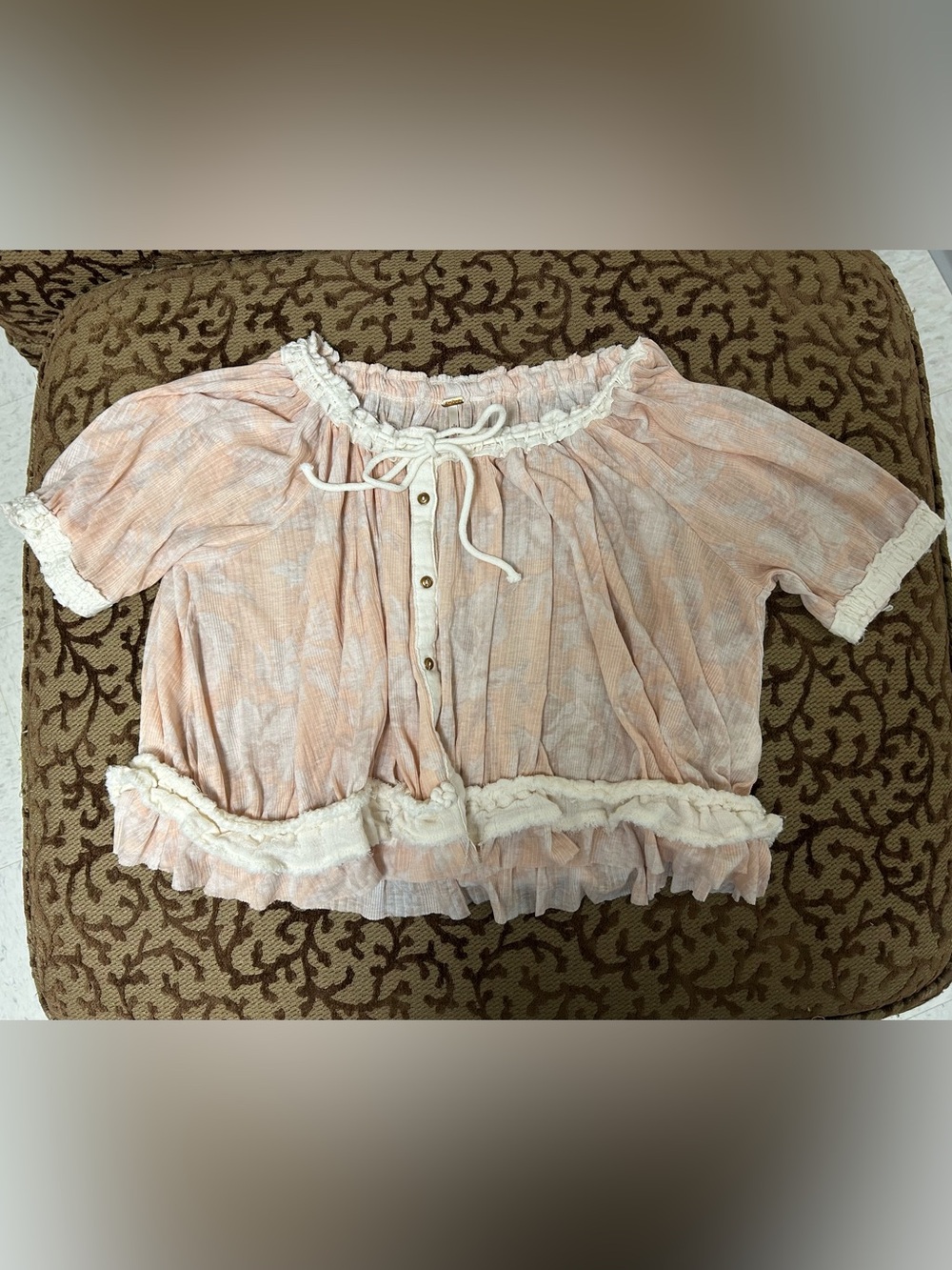 Free People Boho Off Shoulder Peasant Top Ruffle Trim Small - Picture 3 of 5